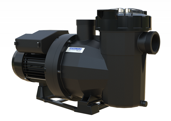 Black swimming pool pump with motor and filtration housing for efficient water circulation