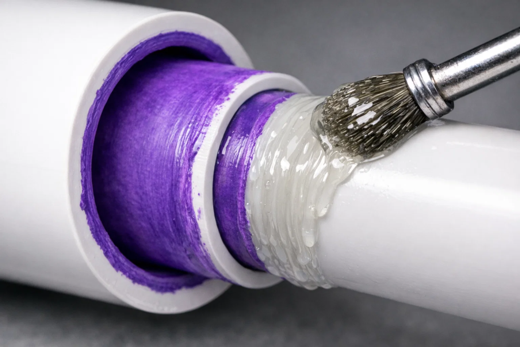 Proper PVC pipe gluing technique for pool equipment plumbing connections