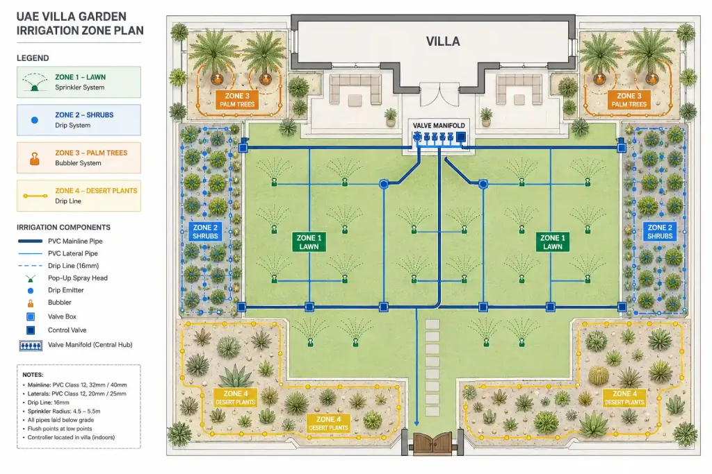irrigation system design for villa in uae