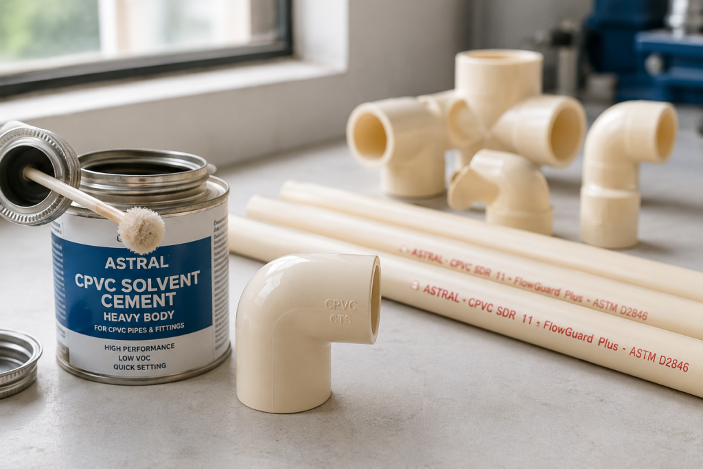 CPVC pipes and fittings with solvent cement used for hot water lines in Dubai buildings