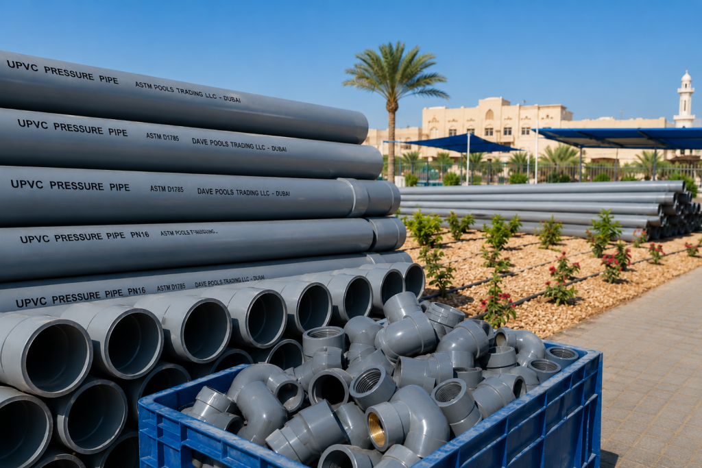 UPVC pipes and fittings used for cold water, irrigation and pool circulation in the UAE