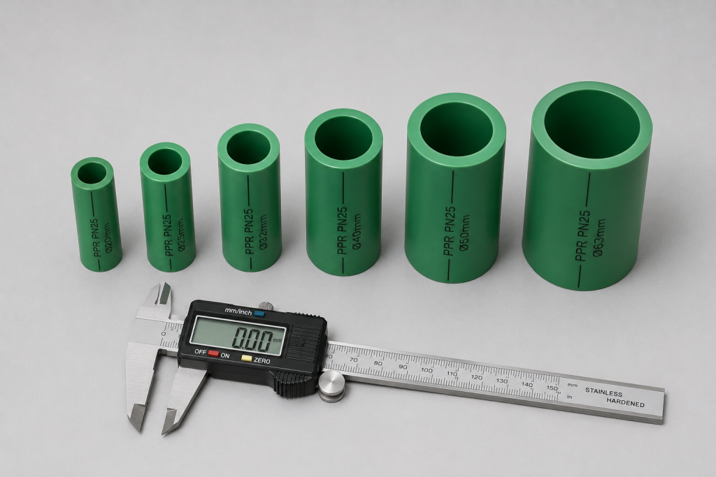 PPR pipe cost factors in Dubai — pipe offcuts showing different diameters and wall thicknesses