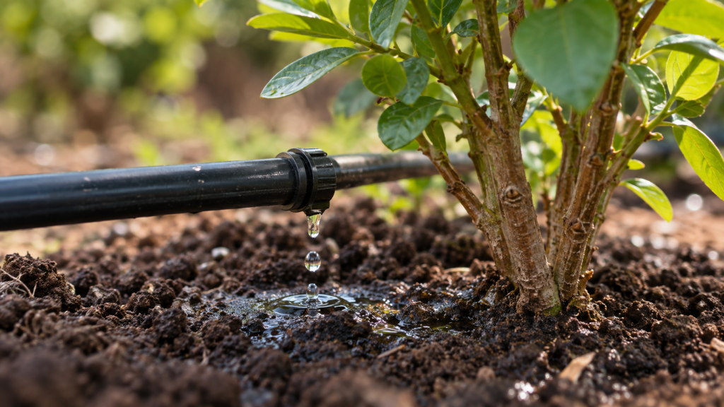 Drip irrigation emitter delivering water to plant roots efficiently