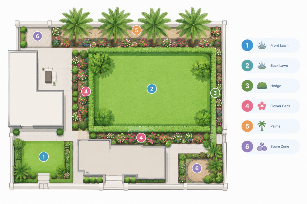 ix zone sprinkler layout for a four bedroom villa garden in Dubai